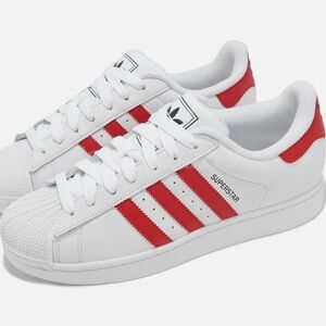 Adidas Kids Superstar Sneakers White with Red Stripes